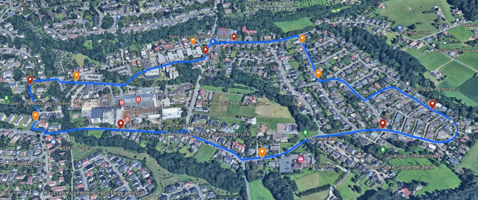 Possible routing of the on demand shuttles in Herford